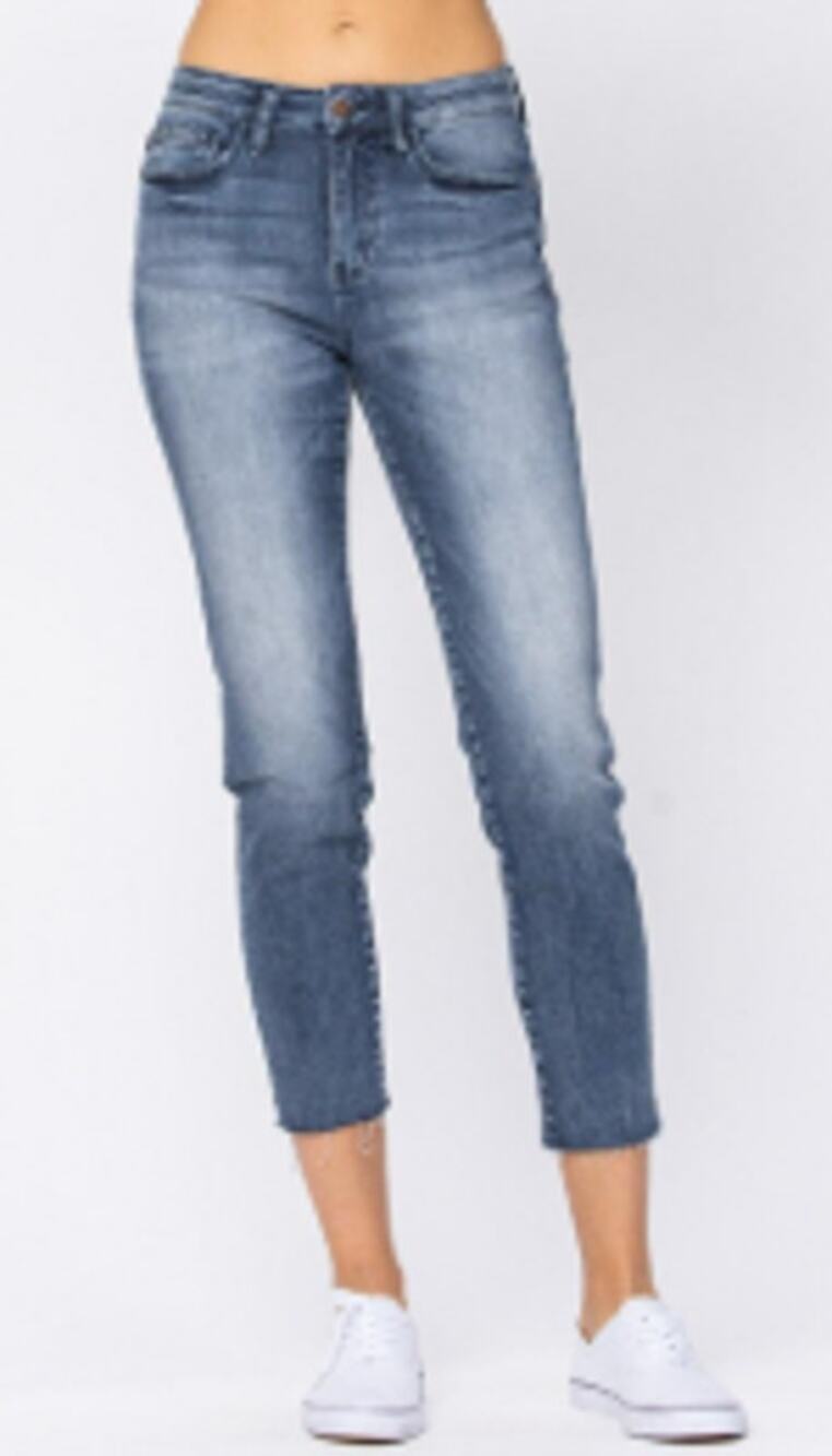 Judy Blue Women 9/29 Dark Wash Shelly High Rise Distressed Fray Hem Denim Jeans